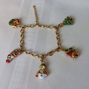 Dangling Christmas Charms Bracelet Snowman Gift Christmas Tree Stocking Bell